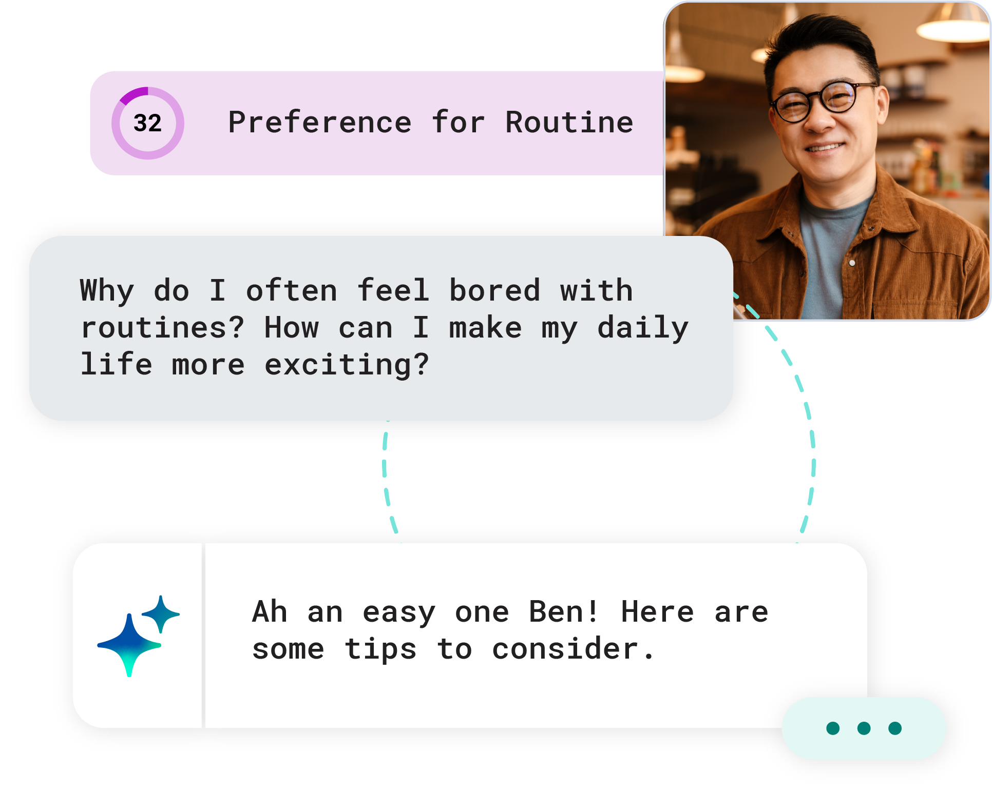 A man chatting with AI-based life coach Jules to re-envision his daily routine.